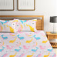 Home Sizzler Pink & Blue Cartoon 210 TC Cotton Bedsheet with Pillow Covers - Swadesiicart