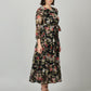 Souchii Black & Pink Floral Chiffon Midi Dress - Swadesiicart