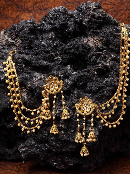 Shining Diva Gold-Polished Taselled Classic Jhumkas | Swadesiicart