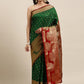 Mitera Green & Gold-Toned Woven Design Zari Silk Cotton Banarasi Saree | Swadesiicart
