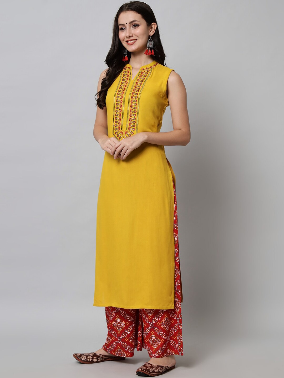 Kalini Women Yellow Ethnic Motifs Yoke Design Kurta - Swadesiicart