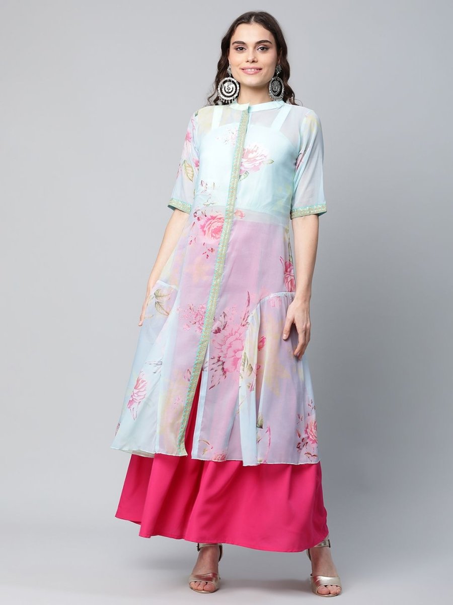 Ahalyaa Women Sea Green Floral Printed Top With Kurta | Swadesiicart