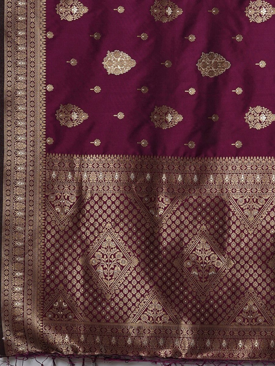 Anouk Purple & Gold-Toned Ethnic Motifs Zari Banarasi Saree | Swadesiicart