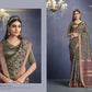 Brown Tusser Silk Geometric Printed Saree With Unstitched Blouse - Mohmanthan Aahana