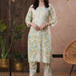 ADA Floral Printed Round Neck Regular Lucknowi Chikankari Kurta with Trousers | Swadesiicart