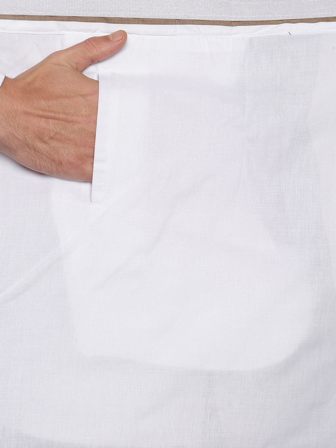 Sethukrishna Men White & Brown Solid Cotton Dhoti | Swadesiicart