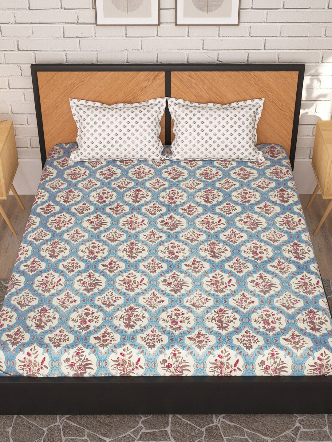 Story@home Cream-Coloured & Pink Floral Microfiber 180 TC Queen Bedsheet & 2 Pillow Covers - Swadesiicart