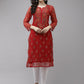 ADA Women Red Embroidered Regular Chikankari Kurta with Trousers | Swadesiicart
