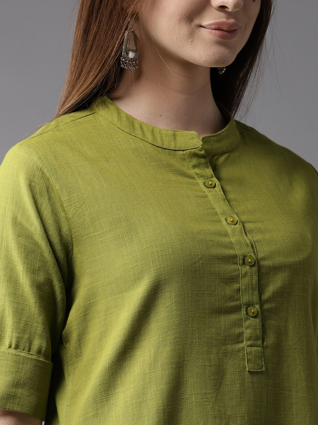 HERE&NOW Women Sap Green Solid Symmetric Kurta - Swadesiicart