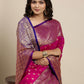 Mitera Pink & Golden Ethnic Motifs Banarasi Saree with Zari Border | Swadesiicart
