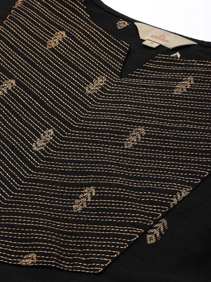 Anouk Ethnic Motifs Kantha Work Dobby Kurta - Swadesiicart