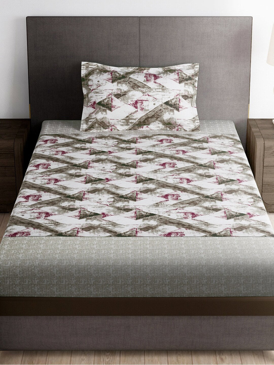 Story@home Brown & Pink Abstract Microfiber 180 TC Bedsheet With Pillow Cover - Swadesiicart