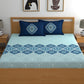 Dreamscape Blue Ethnic Motifs 140 TC Fitted Cotton King Bedsheet & Pillow Covers - Swadesiicart