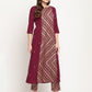 Ahalyaa Women's Wine Crepe Gold Glitter Print Kurta Trouser Set | Swadesiicart