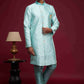 Raivat Ethnic Banarasi Jacquard Embroidery Semi Indo Western Sherwani In Sky Blue Colour | Swadesiicart