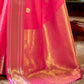 Mitera Pink & Golden Floral Zari Silk Blend Banarasi Saree | Swadesiicart
