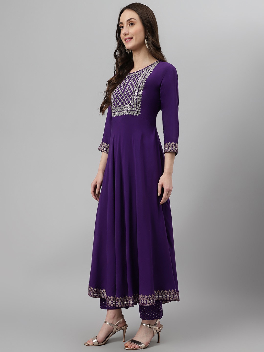 Khushal K Ethnic Motifs Embroidered Sequined Kurta with Palazzos & Dupatta - Swadesiicart