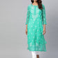 ADA Women Sea Green & White Chikankari Embroidered Kurta with Trousers | Swadesiicart
