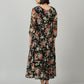 Souchii Black & Pink Floral Chiffon Midi Dress - Swadesiicart