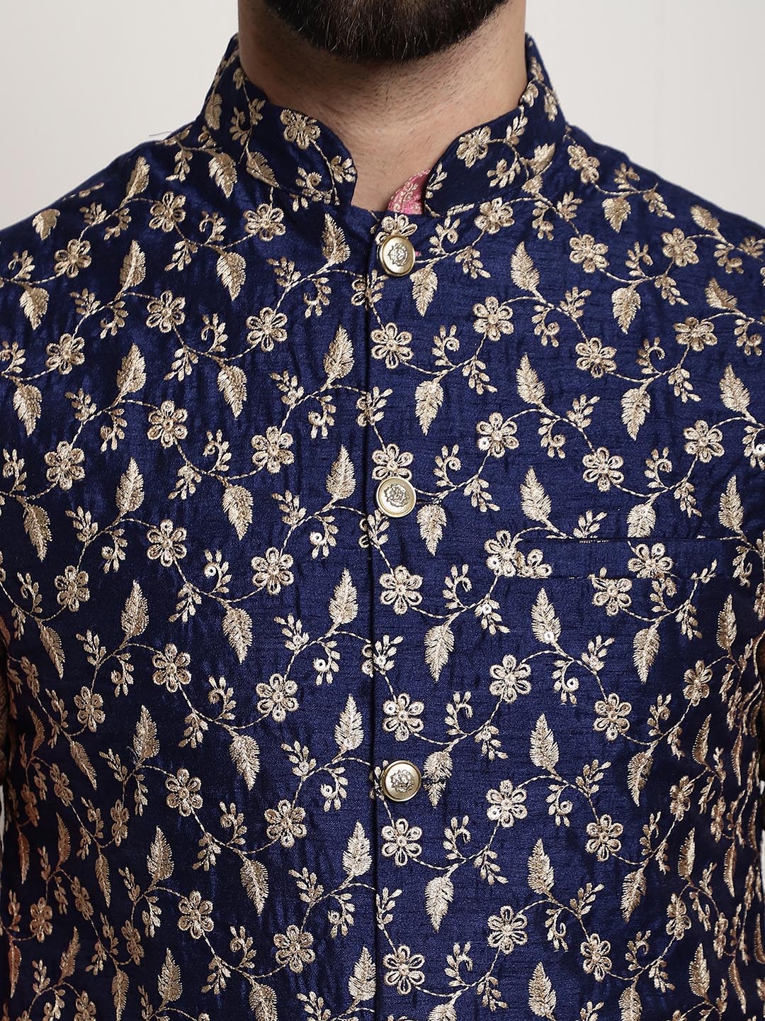 Sojanya Men Pink Ethnic Motifs Kurta with Pyjamas & Nehru Jacket | Swadesiicart