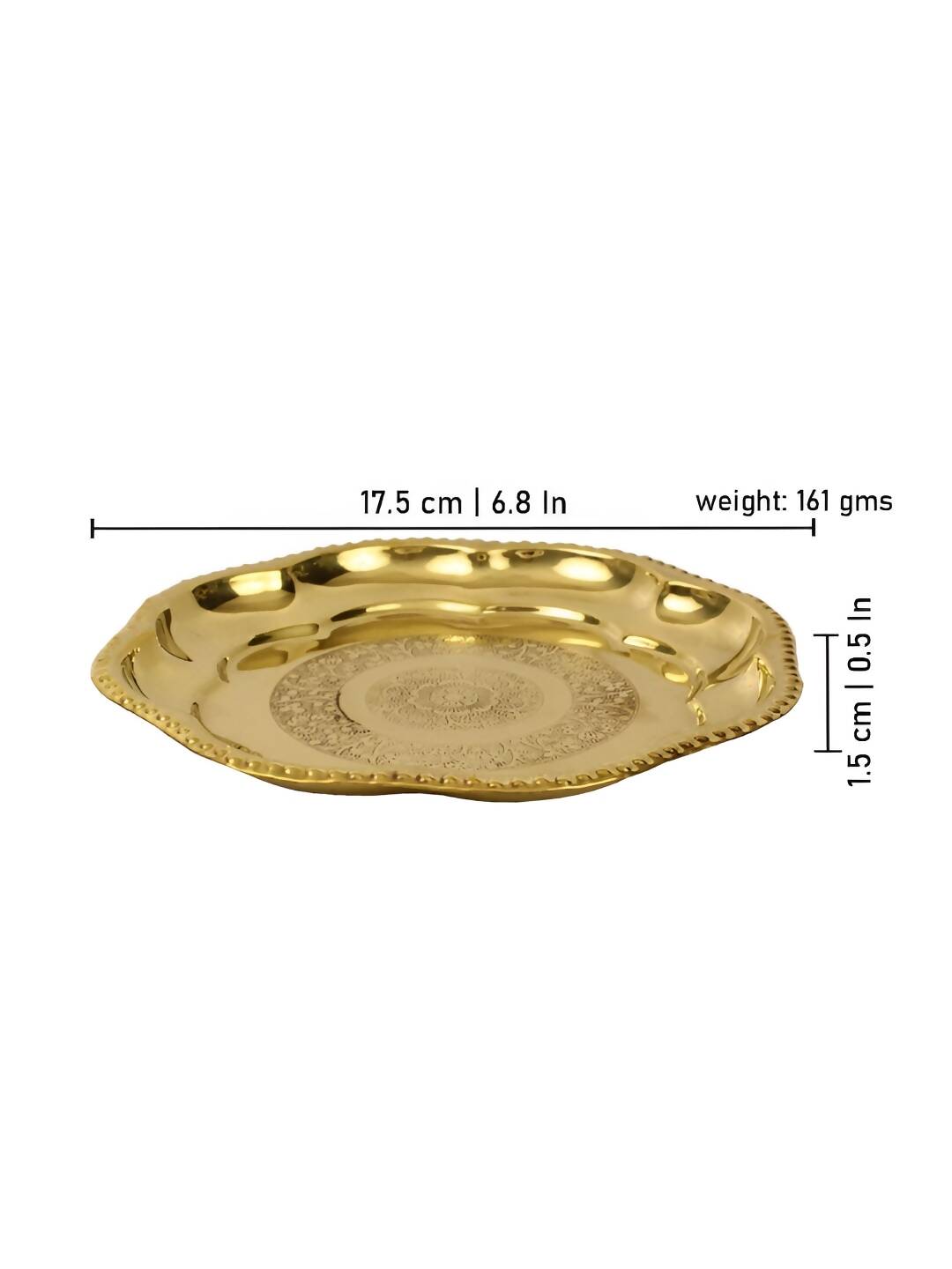 Spillbox Gold-Toned Brass Engraved Zig Zag Thali Pooja Essential | Swadesiicart