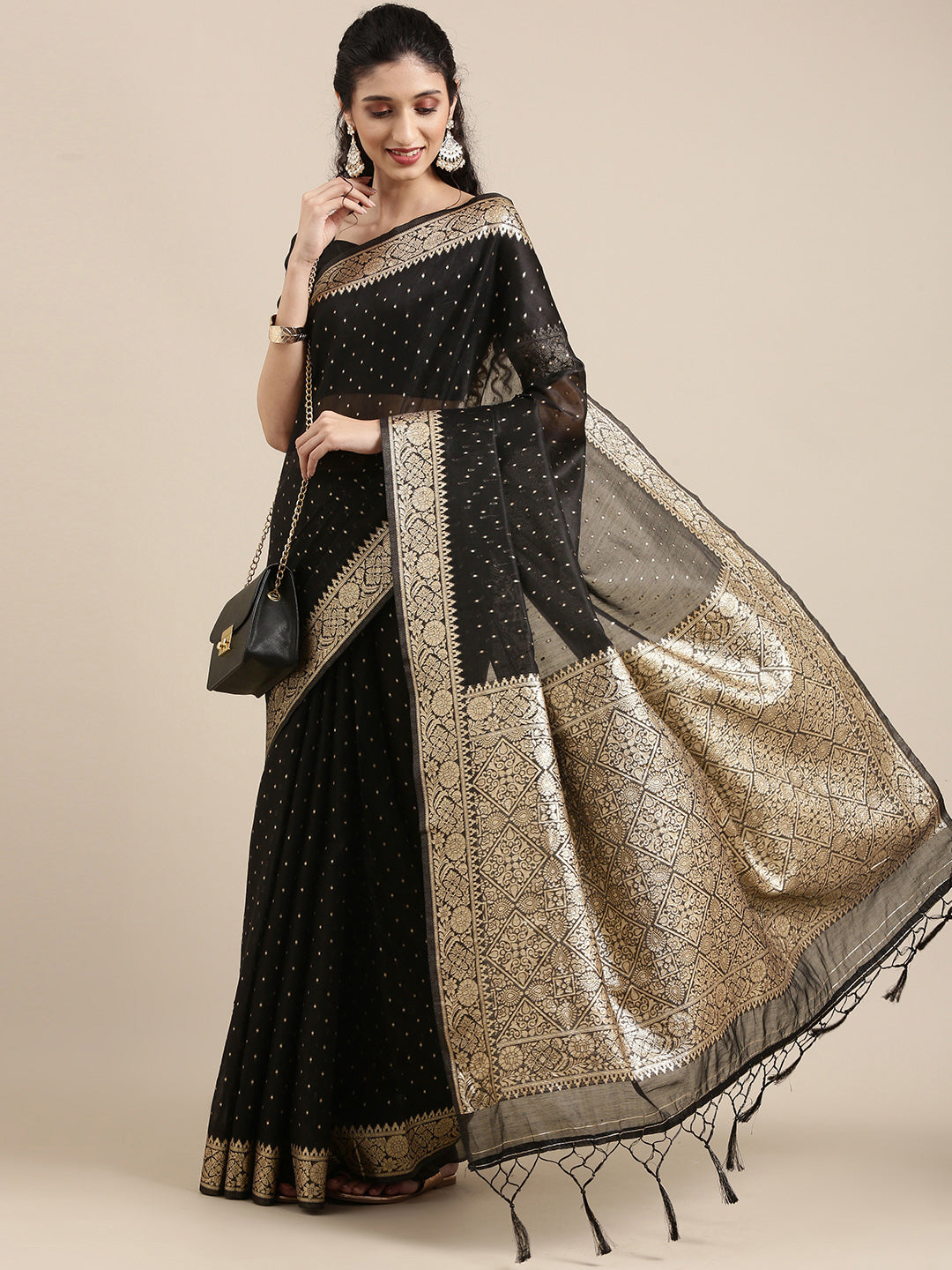 Saree Mall Black Woven Design Zari Silk Blend Banarasi Saree | Swadesiicart