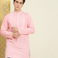 House of Pataudi Men Chikankari Yoke Design Pastels Pure Cotton Rozana Kurta | Swadesiicart