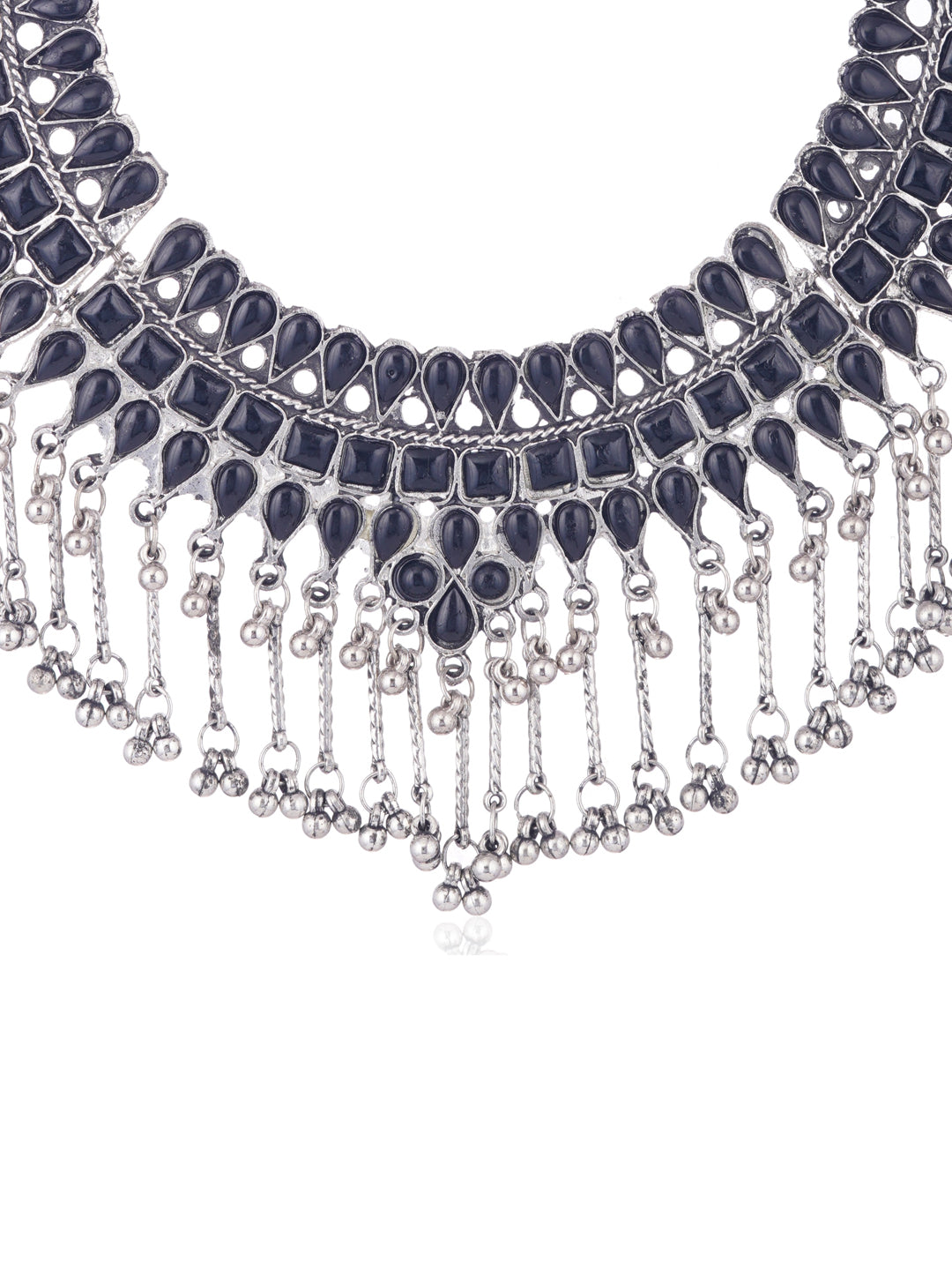 Cardinal Silver-Plated Black Stone Studded Jewellery Set - Swadesiicart