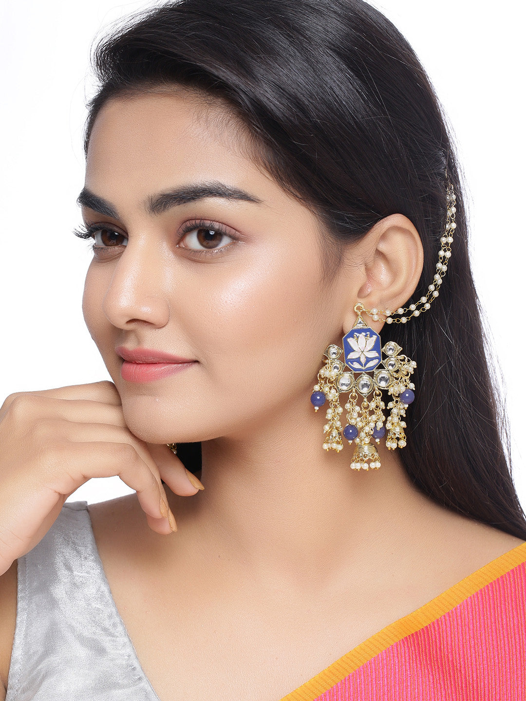 Shoshaa Women Gold-Polished Blue Contemporary Drop Earrings | Swadesiicart