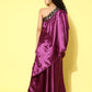 InWeave Women's Wine Navy Brocade Satin Oneshoulder Kurta Set - Swadesiicart