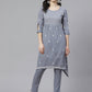 ADA Women Grey & White Chikankari Embroidered Sustainable Handloom Kurta with Trousers | Swadesiicart
