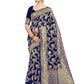 Kalini Navy Blue & Gold-Toned Woven Design Zari Silk Blend Fusion Banarasi Saree | Swadesiicart