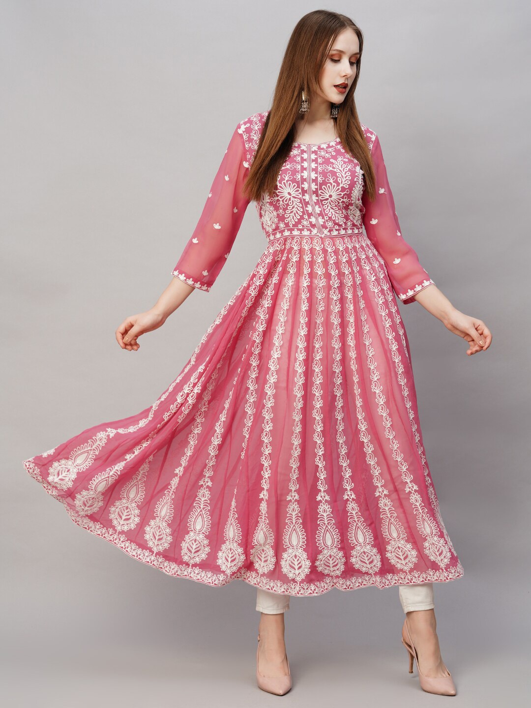 Kalini Ethnic Embroidered Thread Work Anarkali Kurta - Swadesiicart