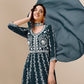 HERE&NOW Teal & White Ethnic Motifs Embroidered Chikankari Kurta & Dupatta | Swadesiicart