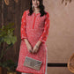 ADA Women Red & White Chikankari Hand Embroidered Semi-Sheer Straight Sustainable Handloom Kurta | Swadesiicart