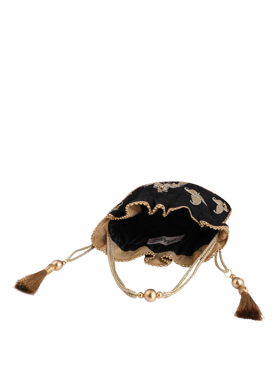 Masq Black & Gold-Toned Embellished Embroidered Potli Clutch - Swadesiicart