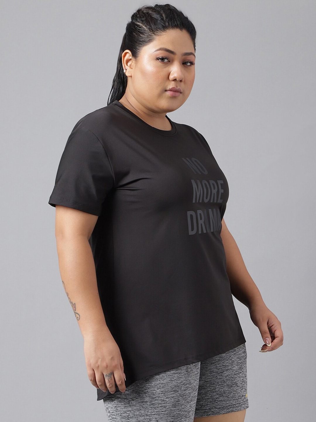 MKH Plus Size Typography Printed Dri-FIT Relaxed Fit Drop-Shoulder Sleeves Gym T-shirt - Swadesiicart