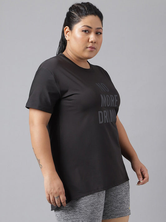 MKH Plus Size Typography Printed Dri-FIT Relaxed Fit Drop-Shoulder Sleeves Gym T-shirt - Swadesiicart