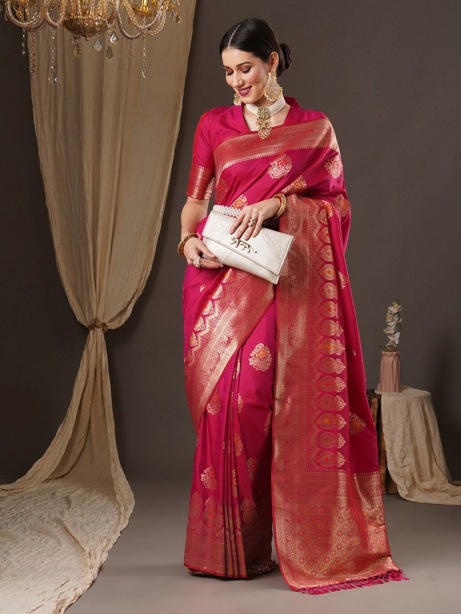 Anouk Floral Woven Design Zari Silk Blend Banarasi Saree | Swadesiicart
