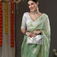 Saree Mall Olive Green & White Paisley Embroidered Organza Banarasi Sarees | Swadesiicart