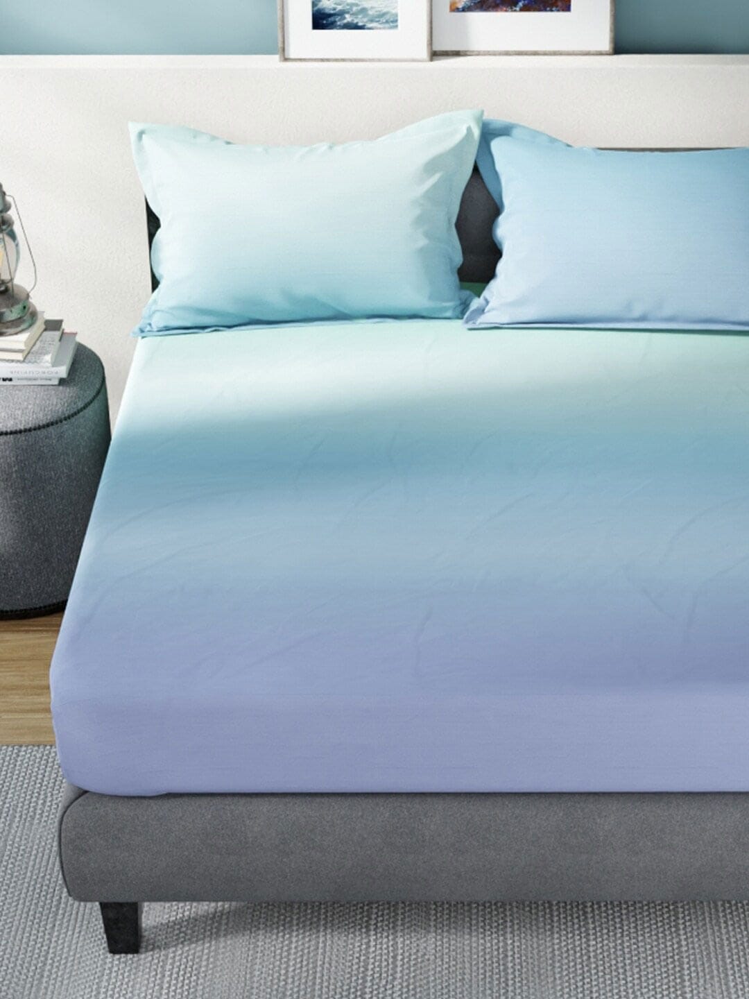Nautica Bradford Green & Blue 160 TC Pure Cotton King Bedsheet & 2 Pillow Covers - Swadesiicart