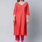 Ahalyaa Women Red Striped Kurta with Trousers | Swadesiicart