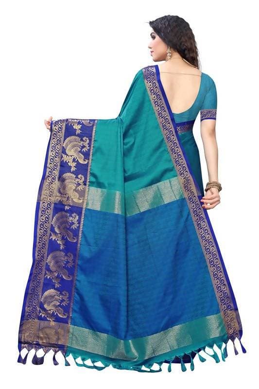 Vamika Banarasi Jacquard Weaving Blue Saree (DHONI BLUE) | Swadesiicart