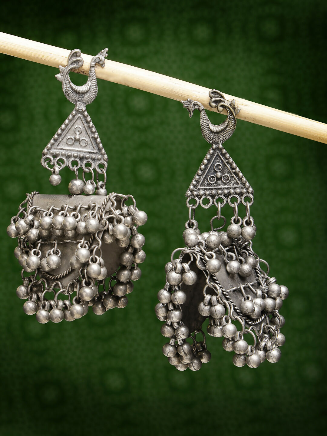 NVR Women's Silver-Plated Oxidised Contemporary Drop Earrings | Swadesiicart