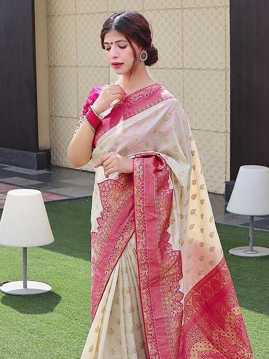 Kalini Ethnic Motifs Woven Design Zari Banarasi Saree | Swadesiicart