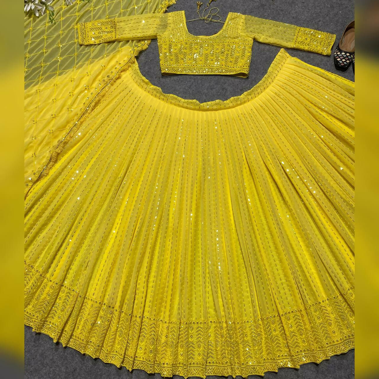 Jyoti Fashion Women's Yellow Faux Georgette 3MM Sequins Embroidered Designer Lehenga Choli Set | Swadesiicart