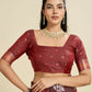 Vishnu Weaves Women's Maroon Banarasi Silk Zari Woven Saree with Blouse - Swadesiicart