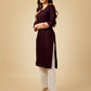 Jyoti Fashion Women's Wine Cotton Blend Embroidered Kurta Pant Set - Swadesiicart