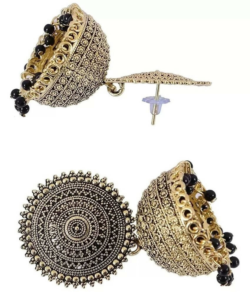 Mominos Fashion Joharkamal Gold-Polished Meenakari Jhumkas For Women & Girls (Black) - Swadesiicart