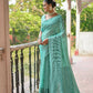 Vishnu Weaves Women's Sea-Green Handloom Raw Silk Woven Border Saree with Blouse - Swadesiicart